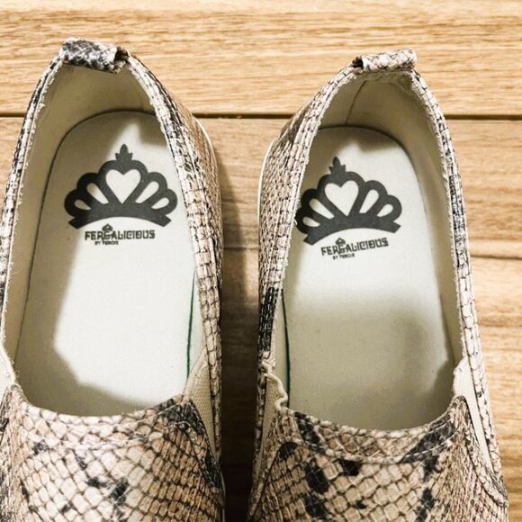 Fergalicious Slip-on Sneakers, Beige Faux Snakeskin, Size 8.5 - Picture 7 of 12